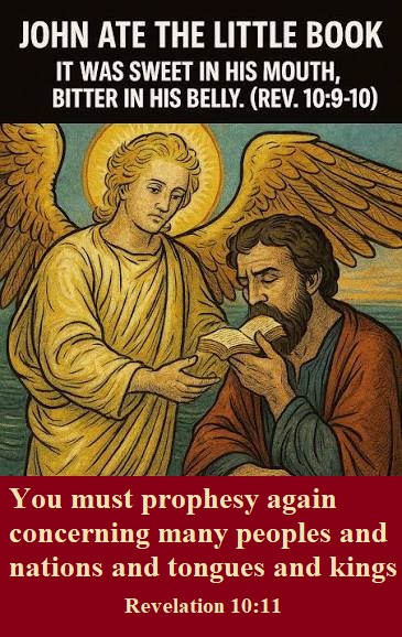 John eats small book. Revelation 10:10